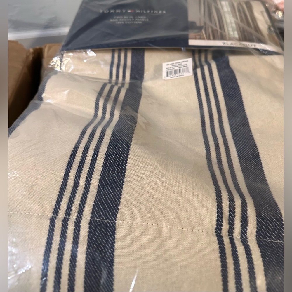 Tommy Hilfiger Neutral Stripe Curtain Panels in Cream, Brown & Blue - Picture 6 of 11